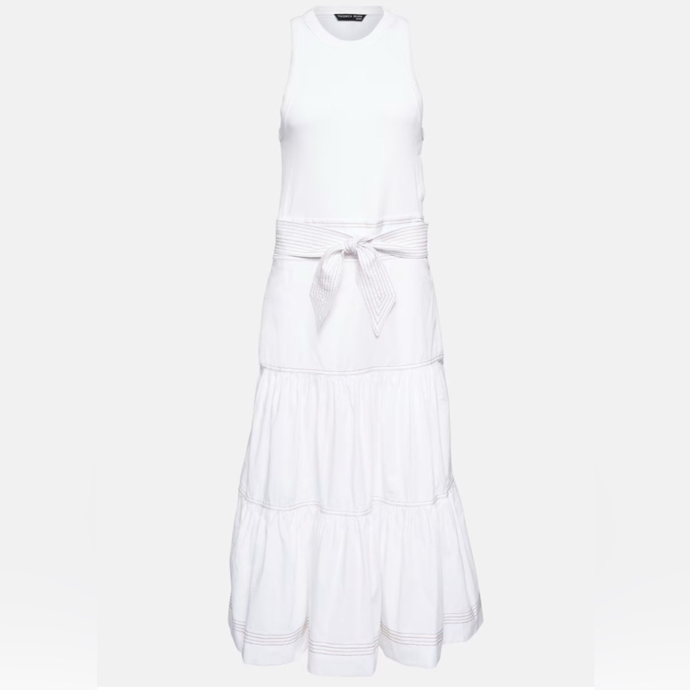 NWT Veronica Beard Austyn White Tiered Belted Midi Dress L - Picture 3 of 12